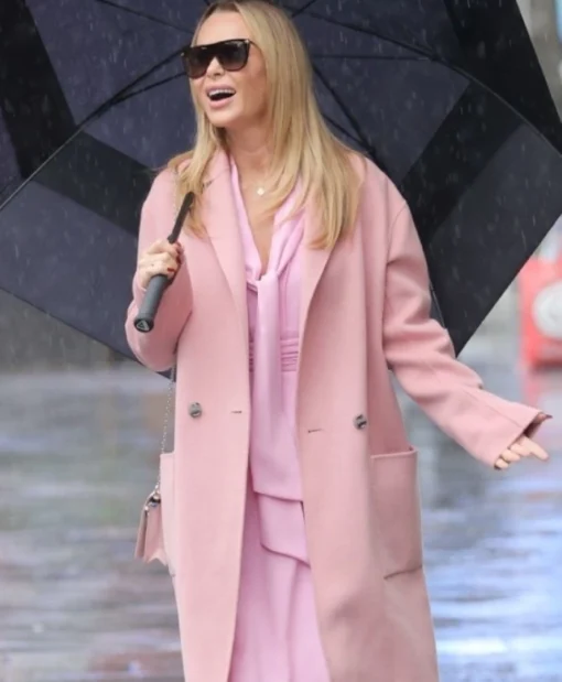 Amanda Holden Pink Wool Long Coat Buy in Sale