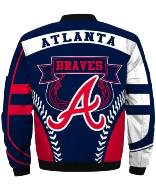 Buy Atlanta Braves Blue and White Zip-Up Printed Bomber Jacket For Sale