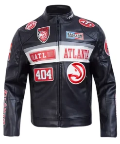 Atlanta Hawks Moto Black Leather Zip-up Jacket