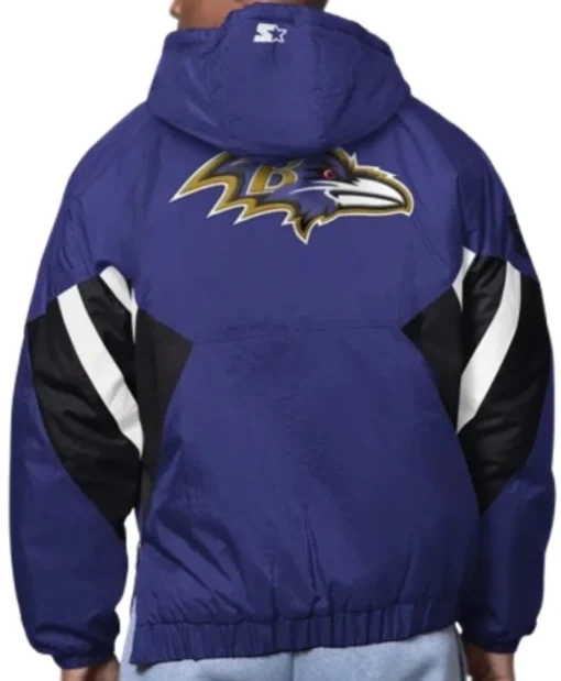 Line Up Baltimore Ravens Breakaway Crinkle Popover Half-Zip Pullover Hooded Purple Jacket