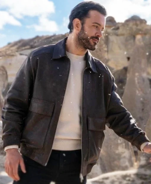 Deniz TV-Series Reminder 2025 Baris Arduç Brown Bomber Leather Jacket
