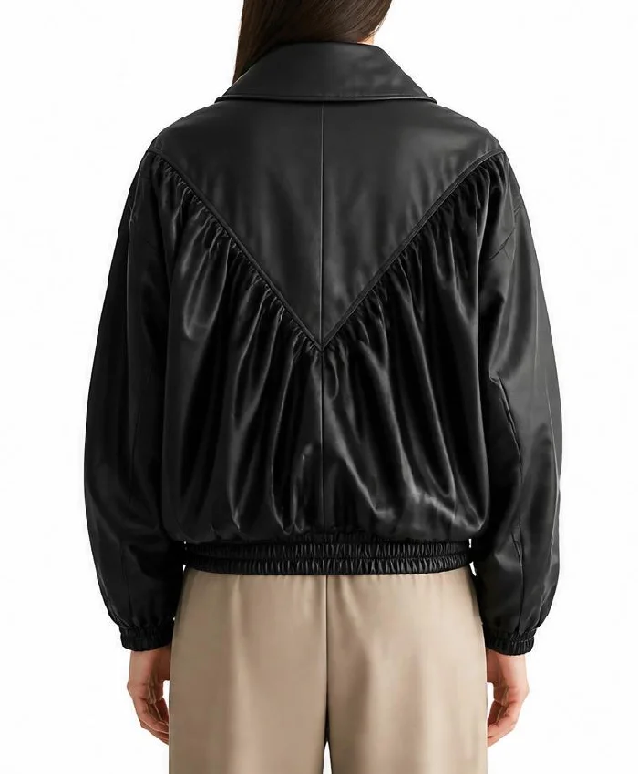 Black Oversized Retro Bomber Jacket For Women