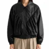 Black Oversized Retro Bomber Jacket For Womens