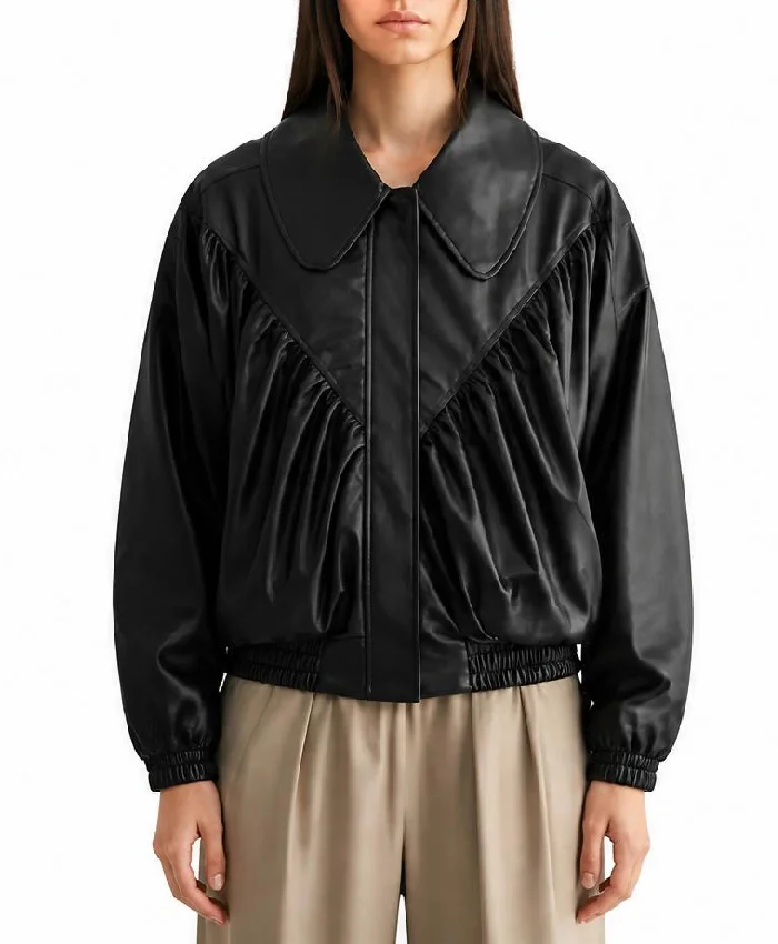 Black Oversized Retro Bomber Jacket For Womens