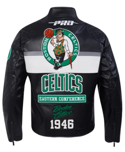 Buy Boston Celtics Moto Leather Black Jacket