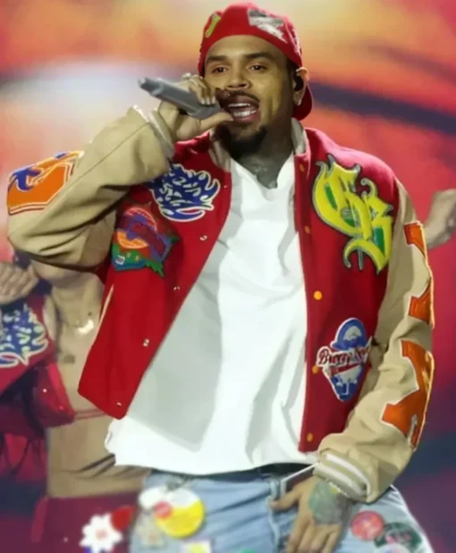 Chris Brown Breezy Bowl XX Red & White Letterman Jacket