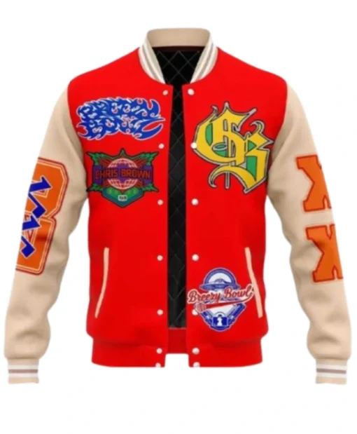 Chris Brown Breezy Bowl XX Red & White Letterman Varsity Jacket