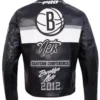 Get Brooklyn Nets Moto Black Leather Zip-up Jacket in Sale