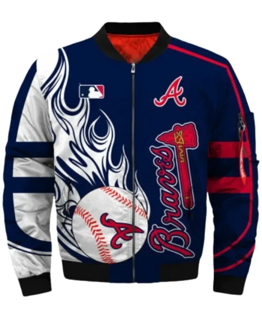 Atlanta Braves Blue and White Printed Bomber Jacket