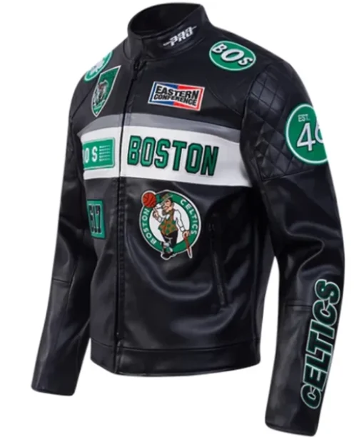 Boston Celtics Motorcycle Full-Zip Black Leather Jacket