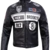 Get Brooklyn Nets Moto Black Leather Zip-up Jacket in Sale