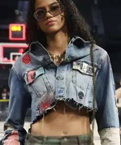 Buy Rae Burrell 2025 WNBA Finals Playoffs Blue Denim Cropped Jacket