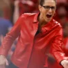 Stephanie White WNBA Playoffs Semi-Final 2025 Red Leather Jacket