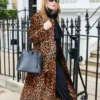 London Street Style Camille Rowe Leopard Print Long Coat