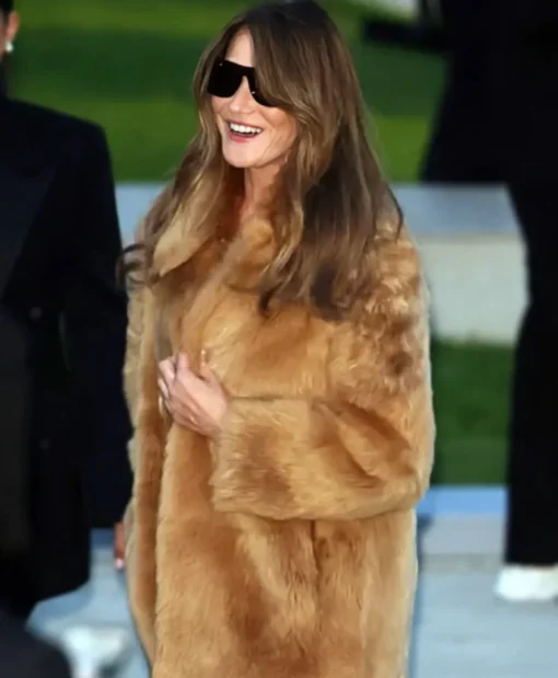 PFW Photocall 2025 Carla Bruni Brown Fur Coat