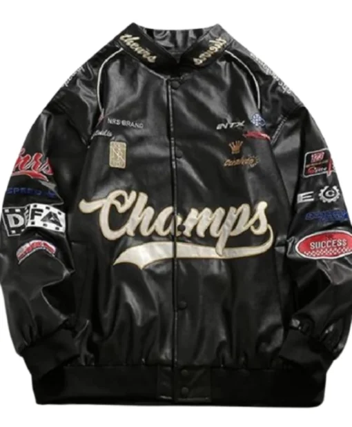 Buy Champs Black Racing Style Leather Jacket