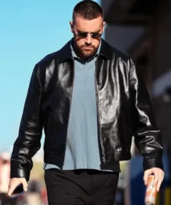 Travis Kelce Chiefs VS Raiders Black Leather Jacket