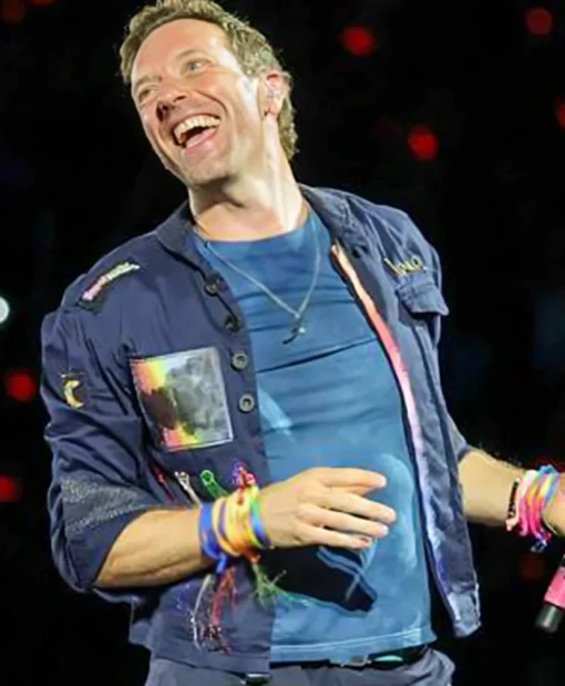 Rock Band Chris Martin 2025 Concert Blue Cotton Jacket