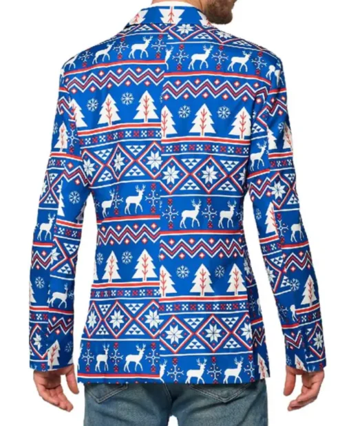 Nordic Christmas Printed Blue Blazer