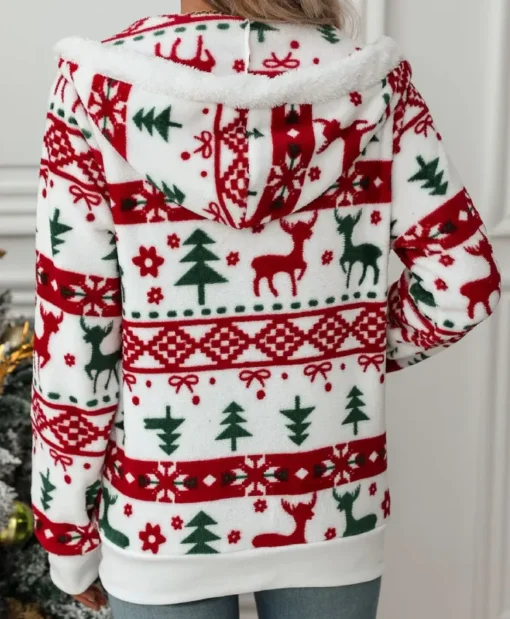 Drawstring Christmas Element Hooded Jacket