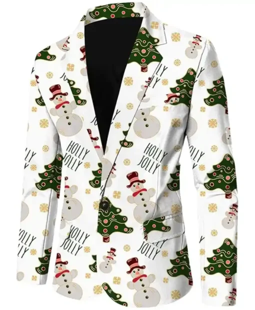 Christmas White Sports Printed Blazer For Men’s