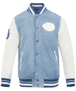 Cincinnati Reds Blue and White Denim Varsity Jacket