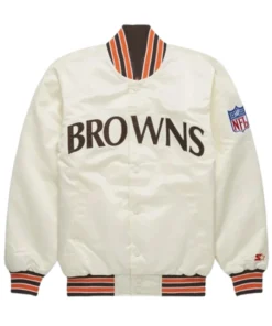 90’s Cleveland Browns White Satin Bomber Jacket