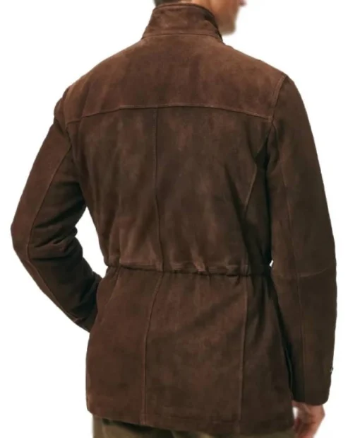 Conrad Harrigan MobLand 2025 Pierce Brosnan Brown Suede Leather Jacket