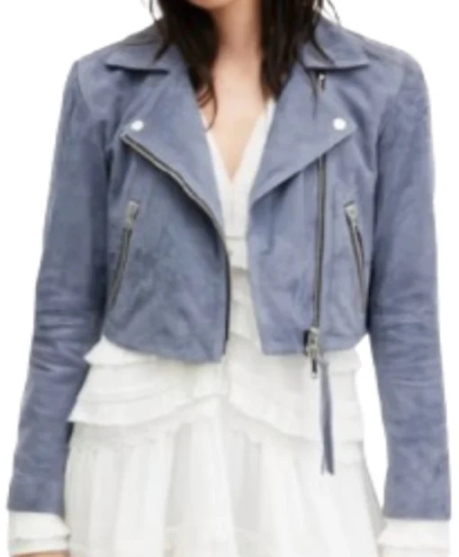 Javicia Leslie High Potential S02 Daphne Forrester Cropped Suede Biker Jacket