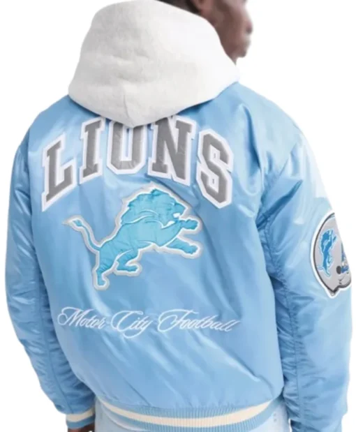 Light Blue Detroit Lions Full-Snap Satin Varsity Bomber Jacket