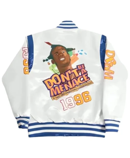 Don’t Be a Menace White Satin Varsity Jacket For Men and Women