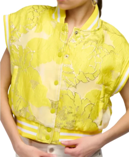 Jade Castillo TV Series Electric Bloom 2025 Carmen Sanchez Yellow Textured Vest