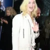 Elle Fanning Predator Badlands 2025 UK Premier White Leather Jacket