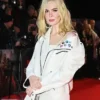 UK Premiere Elle Fanning Predator Badlands 2025 Embellished Belted White Biker Leather Jacket