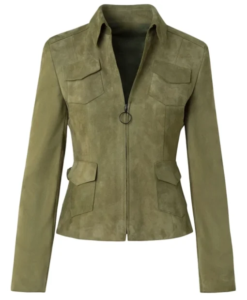 Amy Sedaris TV Series Elsbeth 2025 Laurel Hammond-Muntz Green Suede Leather Jacket