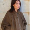Emma Mackey PFW Brown Suede Jacket