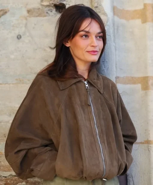 Emma Mackey PFW Brown Suede Jacket