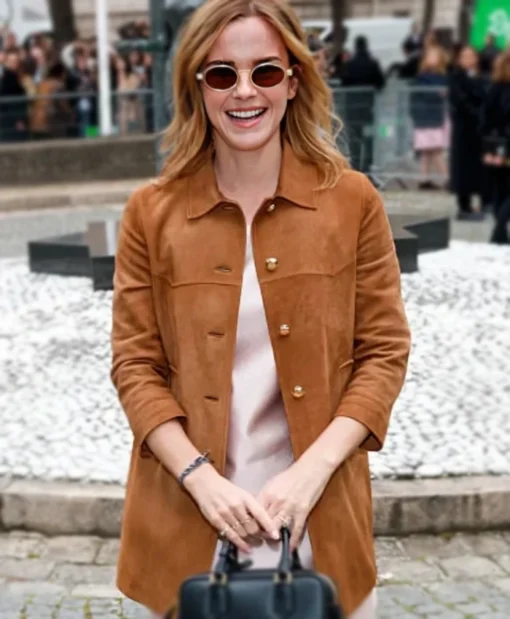 Emma Watson Paris Fashion Week Suede Jacket