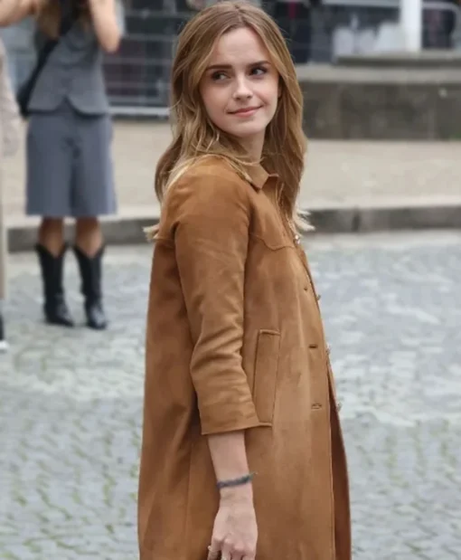 Paris Fashion Week 2025 Emma Watson Brown Suede Jacket