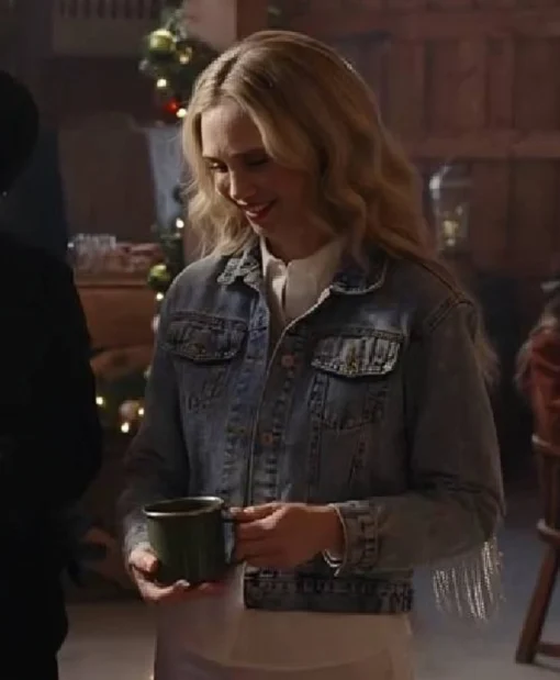 A Royal Montana Christmas 2025 Fiona Gubelmann Fringe Blue Denim Jacket Shop in Sale