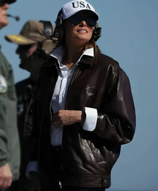 Melania Trump USA First Lady Brown Leather Jacket For Sale