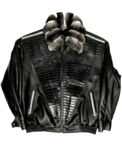 Frank Sheepskin Black Jacket With Chinchilla Collar