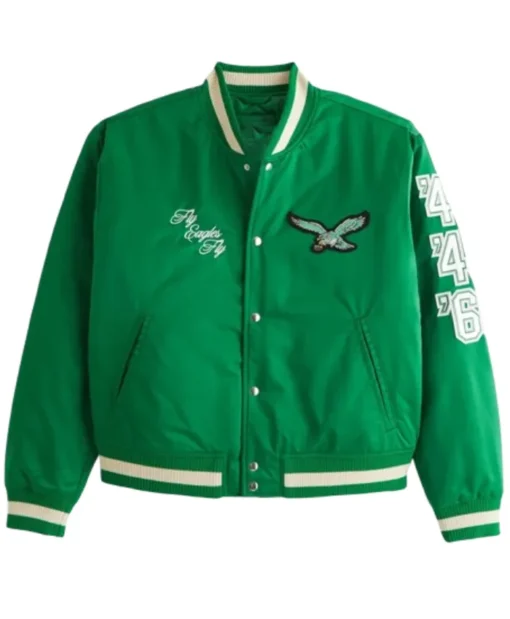 Philadelphia Eagles Green Varsity Satin Bomber Jacket