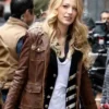 Blake Lively TV Series Gossip Girl Serena van der Woodsen Brown Leather Jacket