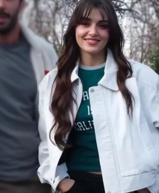 Günes Hande Erçel TV Series Reminder S01 Hande Erçel White Leather Jacket