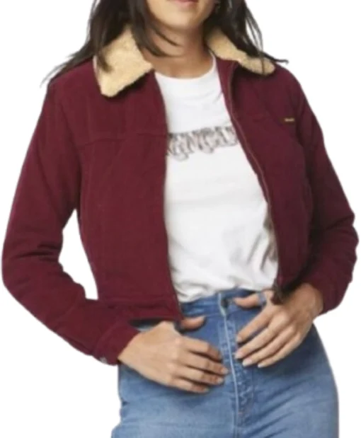 Eden Fowler Home and Away 2025 Stephanie Panozzo Maroon Corduroy Jacket