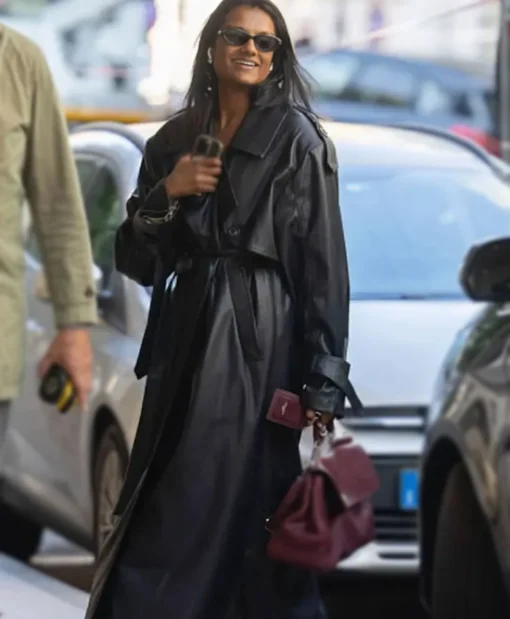 Simone Ashley Italy 2025 Long Belted Coat