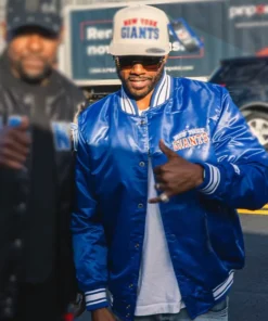 ItsBizkit NFL 2025 New York Giants Ben Buitenhuis Blue Satin Varsity Unisex Jacket