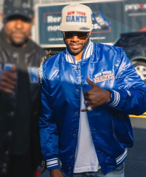 ItsBizkit NFL 2025 New York Giants Ben Buitenhuis Blue Satin Varsity Unisex Jacket