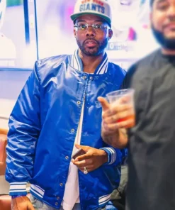 ItsBizkit Blue Satin Varsity Jacket